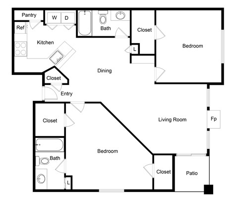 Palencia Apartments in Dallas, Texas Two Bedroom Floor Plan